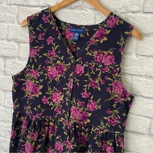 Karen Scott Corduroy Jumper Dress Floral 100% Cotton Sleeveless V Neck Womens M